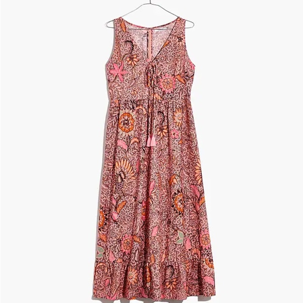 🌺NWT 🌺 Madewell Lace-Up Ruffle-Hem Midi Dress in Bali Blooms (Size 6)